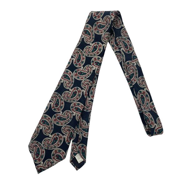 Oscar de la Renta Silk Tie Paisley Printed Navy Blue 57" - Picture 2 of 5